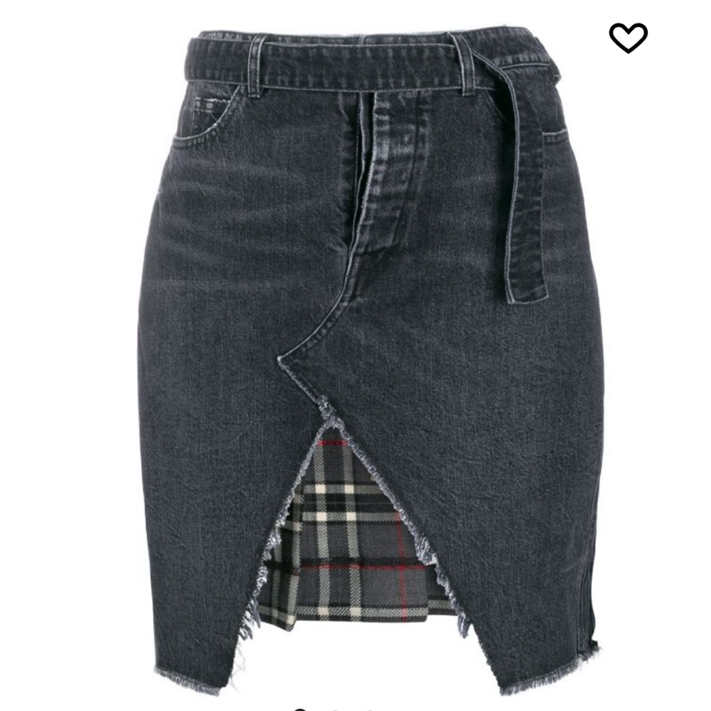 UNRAVEL PROJECT Denim and Plaid Asymmetric Skirt